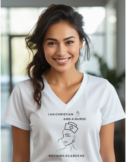 I am Christian and a Nurse - Premium Unisex V-Neck T-shirt